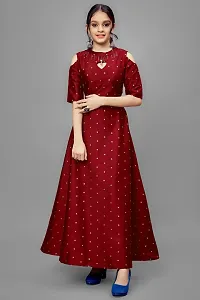 Stylish Jacquard Maroon Jacquard Maxi Dress For Girls-thumb1