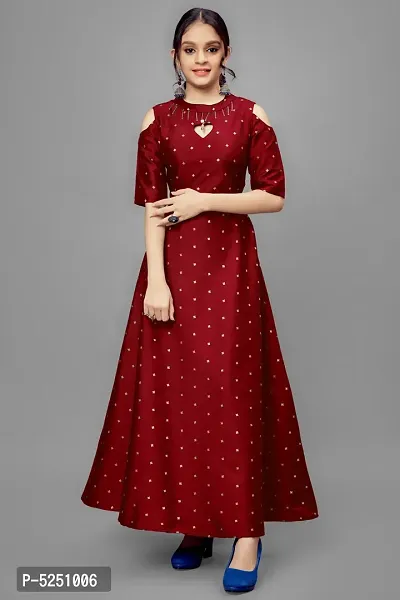 Stylish Jacquard Maroon Jacquard Maxi Dress For Girls-thumb2