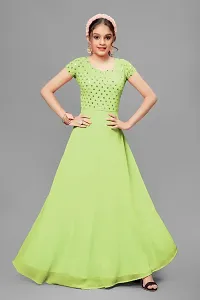 Stylish Georgette Green Embellished Gown Style Dress With Dupatta Set For Girls-thumb2