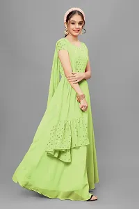 Stylish Georgette Green Embellished Gown Style Dress With Dupatta Set For Girls-thumb1