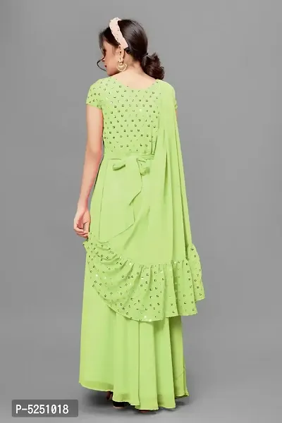 Stylish Georgette Green Embellished Gown Style Dress With Dupatta Set For Girls-thumb4