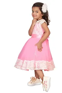 Elegant Pink Net Embellished Cap Sleeve Lace Flared Midi Party Dress For Girls-thumb2