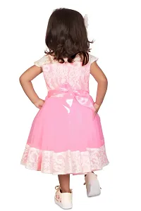 Elegant Pink Net Embellished Cap Sleeve Lace Flared Midi Party Dress For Girls-thumb1