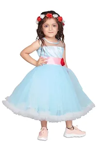 Fabulous Blue Net Flared Party Frocks For Girls-thumb3