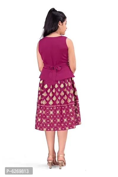 Fabulous Purple Crepe Knee Length Foil Printed Dress Dress For Girls-thumb2