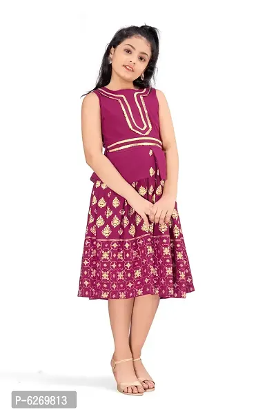 Fabulous Purple Crepe Knee Length Foil Printed Dress Dress For Girls