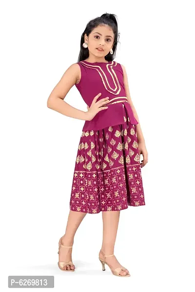 Fabulous Purple Crepe Knee Length Foil Printed Dress Dress For Girls-thumb4