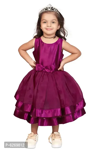 Fabulous Purple Net Bow Knot Layered Flared Frocks For Girls