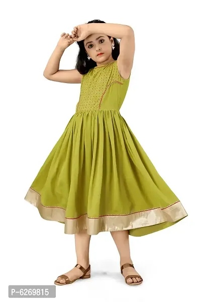 Fabulous Green Crepe Foil Print Knee Length Dresses For Girls-thumb5
