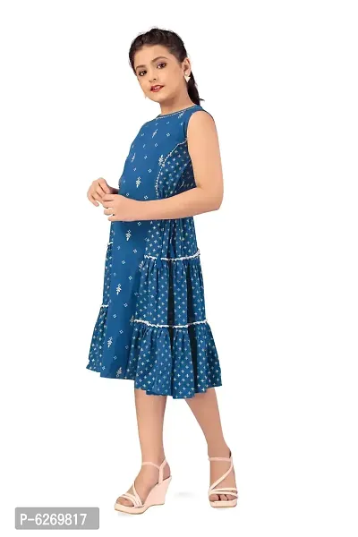 Fabulous Blue Crepe Foil Print Knee Length Dresses For Girls-thumb3