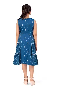 Fabulous Blue Crepe Foil Print Knee Length Dresses For Girls-thumb1
