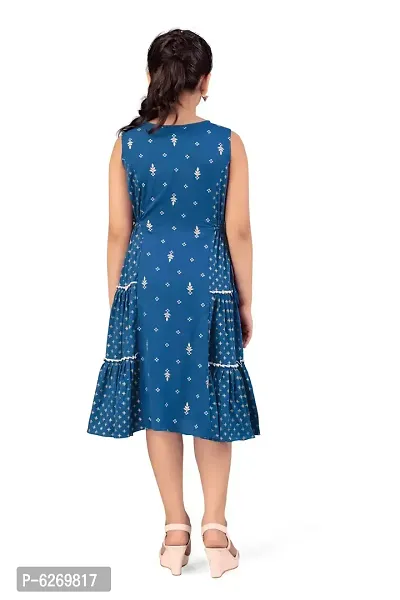 Fabulous Blue Crepe Foil Print Knee Length Dresses For Girls-thumb2