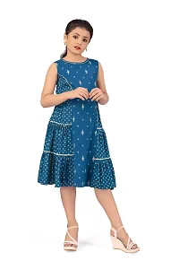 Fabulous Blue Crepe Foil Print Knee Length Dresses For Girls-thumb4