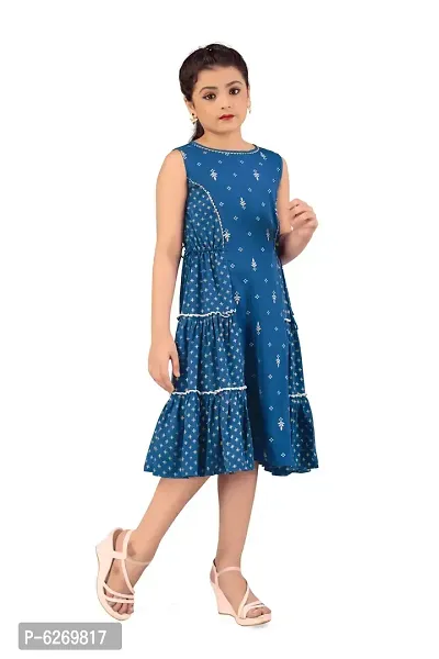 Fabulous Blue Crepe Foil Print Knee Length Dresses For Girls-thumb4