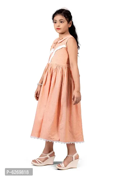 Fabulous Peach Cotton  Peter Pan Collar Western Dresses For Girls-thumb3