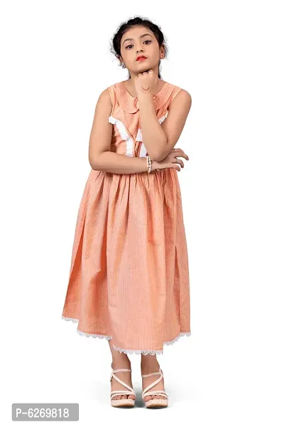 Fabulous Peach Cotton  Peter Pan Collar Western Dresses For Girls-thumb5