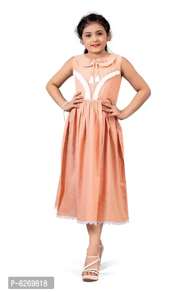 Fabulous Peach Cotton  Peter Pan Collar Western Dresses For Girls-thumb0