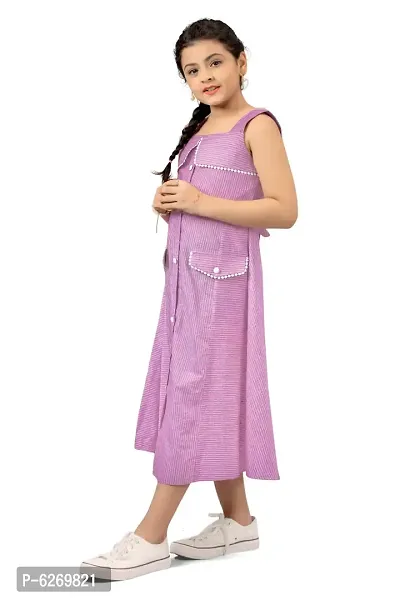 Fabulous Pink Cotton Front Panel Fastening Calf Length Western Dresses For Girls-thumb3