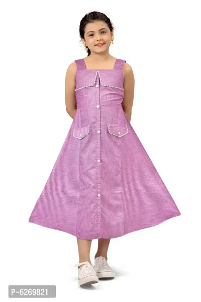 Fabulous Pink Cotton Front Panel Fastening Calf Length Western Dresses For Girls
