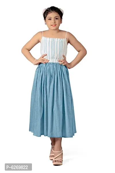 Fabulous Blue Cotton Straped Sleeveless Western Dresses For Girls