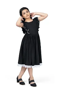 Fabulous Black Rayon Knee Length Flutter Sleeve Dresses For Girls-thumb2