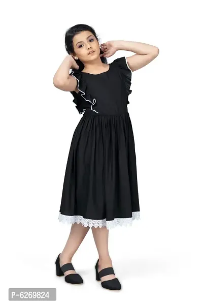 Fabulous Black Rayon Knee Length Flutter Sleeve Dresses For Girls-thumb3