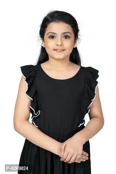 Fabulous Black Rayon Knee Length Flutter Sleeve Dresses For Girls-thumb5