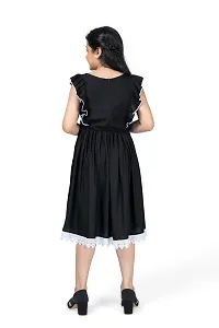 Fabulous Black Rayon Knee Length Flutter Sleeve Dresses For Girls-thumb1