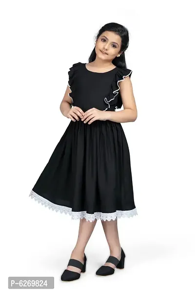 Fabulous Black Rayon Knee Length Flutter Sleeve Dresses For Girls-thumb0