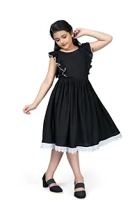 Fabulous Black Rayon Knee Length Flutter Sleeve Dresses For Girls-thumb3