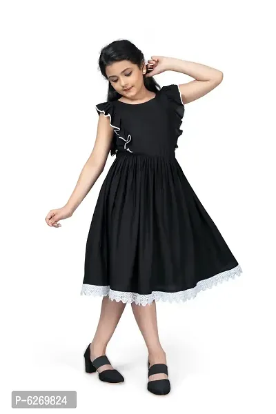 Fabulous Black Rayon Knee Length Flutter Sleeve Dresses For Girls-thumb4