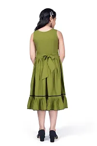 Fabulous Olive Rayon Knee Length Ruffle Trim Dresses For Girls-thumb1