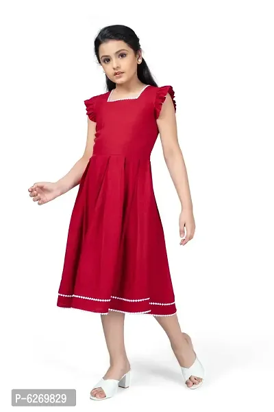 Fabulous Maroon Rayon Knee Length Dresses For Girls-thumb3
