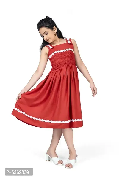 Fabulous Red Rayon Knee Length Dresses For Girls-thumb4