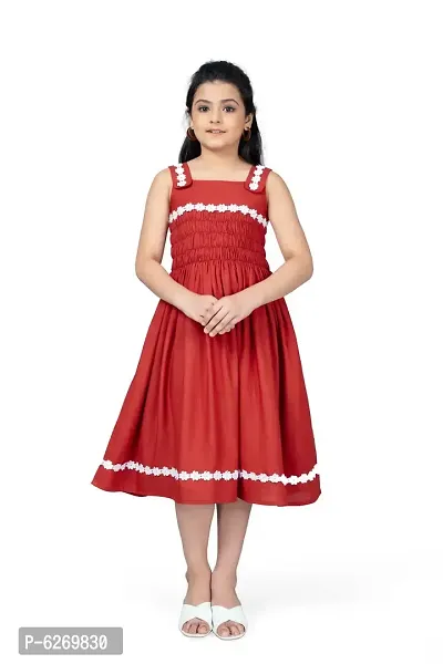 Fabulous Red Rayon Knee Length Dresses For Girls