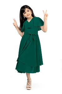 Elegant Green Georgette Asymmetric Calf Length Dresses For Girls-thumb2