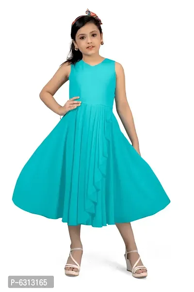 Elegant Blue Georgette Asymmetric Calf Length Dresses For Girls