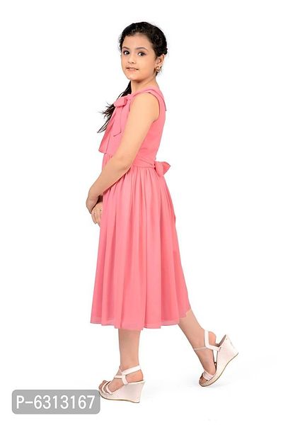 Elegant Pink Georgette Calf Length Pleated Dresses For Girls-thumb3