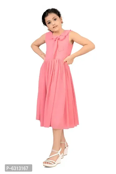 Elegant Pink Georgette Calf Length Pleated Dresses For Girls-thumb5