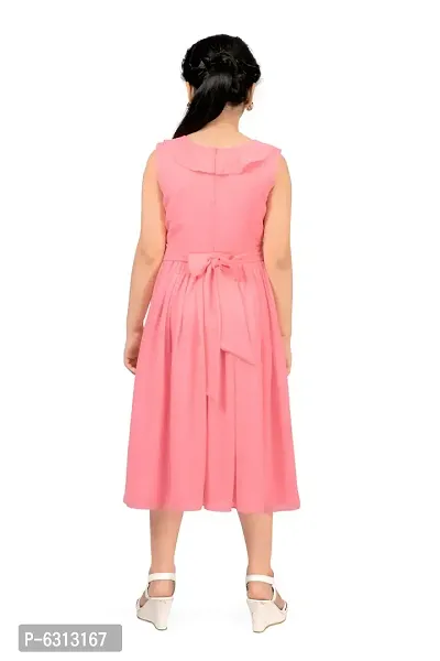 Elegant Pink Georgette Calf Length Pleated Dresses For Girls-thumb2