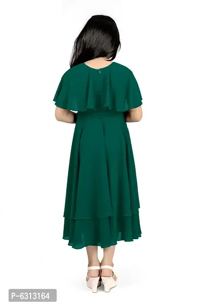 Elegant Green Georgette Asymmetric Calf Length Dresses For Girls-thumb2