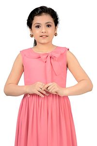 Elegant Pink Georgette Calf Length Pleated Dresses For Girls-thumb3