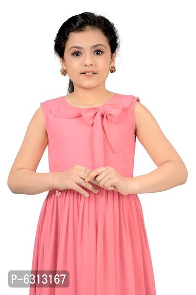 Elegant Pink Georgette Calf Length Pleated Dresses For Girls-thumb4