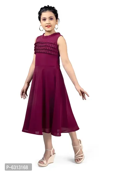 Elegant Magenta Georgette Pleated Calf Length Dresses For Girls-thumb3