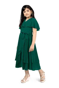 Elegant Green Georgette Asymmetric Calf Length Dresses For Girls-thumb4