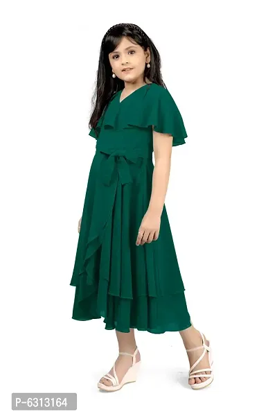 Elegant Green Georgette Asymmetric Calf Length Dresses For Girls-thumb5