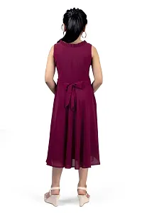 Elegant Magenta Georgette Pleated Calf Length Dresses For Girls-thumb1