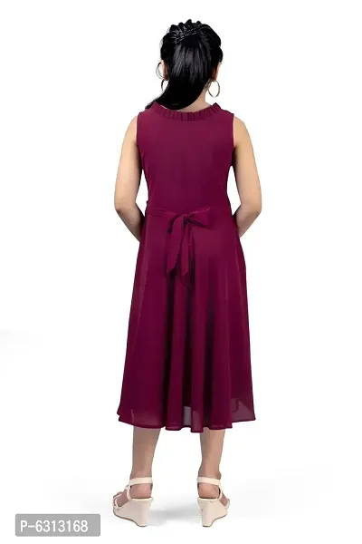 Elegant Magenta Georgette Pleated Calf Length Dresses For Girls-thumb2