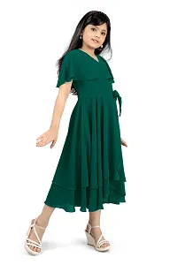 Elegant Green Georgette Asymmetric Calf Length Dresses For Girls-thumb3