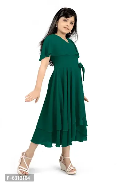 Elegant Green Georgette Asymmetric Calf Length Dresses For Girls-thumb4